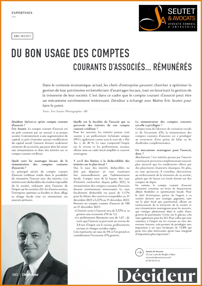 décideur n°5 - DU BON USAGE DES COMPTES COURANTS D’ASSOCIES… REMUNERES 